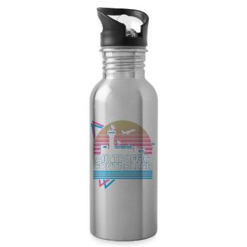 Air Traffic Controller ATC Flight Control Retro - Water bottle with straw - silver - Right