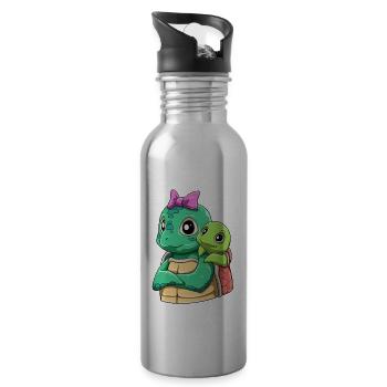 Liebevolle Schildkröte mit Schildkröten Kind - Trinkflasche mit integriertem Trinkhalm - Lightsilver - Rechts