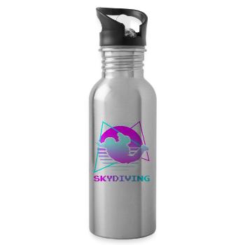 Retro Vintage Classic Skydiving Skydiver - Water bottle with straw - silver - Right