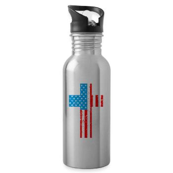 American Flag Cross Christianity USA - Trinkflasche mit integriertem Trinkhalm - Lightsilver - Rechts