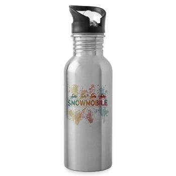 Schneemobil Kunst Retro Farbklecks - Trinkflasche mit integriertem Trinkhalm - Lightsilver - Rechts