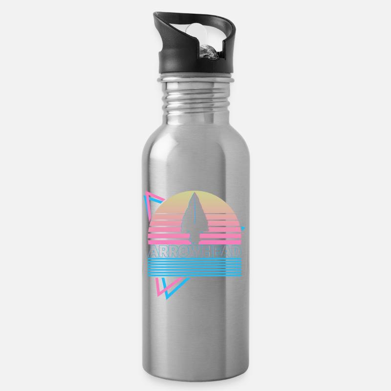 Pfeilspitze Retro - Trinkflasche mit integriertem Trinkhalm - Lightsilver