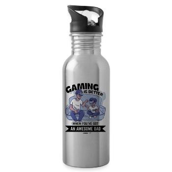 Father Papa Son Child Father's Day Gift - Water bottle with straw - silver - Right