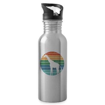 Retro Giraffe Funny Giraffe Gift - Water bottle with straw - silver - Right