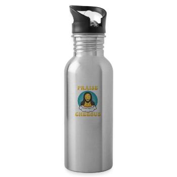 Jesus Christ Cheese Church Christianity Religion - Water bottle with straw - silver - Right