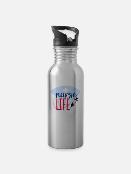 KRANKENSCHWESTER Pflegerin - Trinkflasche mit integriertem Trinkhalm - Lightsilver