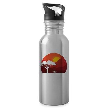 Pavian Bei Sonnenuntergang - Trinkflasche mit integriertem Trinkhalm - Lightsilver - Rechts