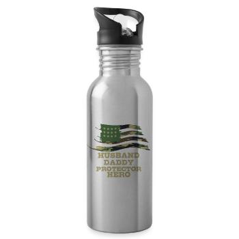 Husband Daddy Protector Hero Vathers Day Papa USA - Water bottle with straw - silver - Right