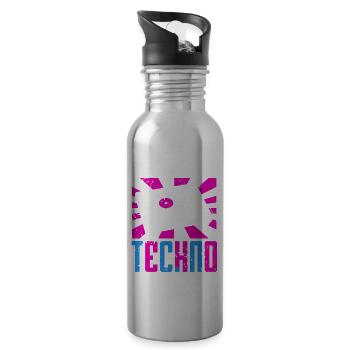 TECHNO Retro Vintage Cool DJ Designs T-Shirt - Water bottle with straw - silver - Right