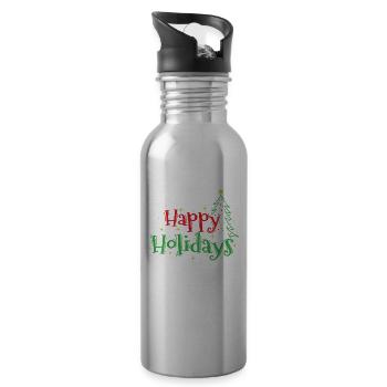 Happy Holidays Weihnachten Familienzeit - Trinkflasche mit integriertem Trinkhalm - Lightsilver - Rechts