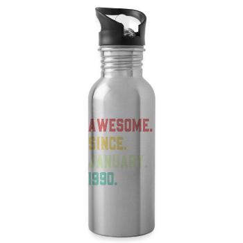 Awesome since January 1990 - Water bottle with straw - silver - Right
