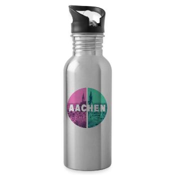 Aachen Germany City Skyline Home Love - Water bottle with straw - silver - Right