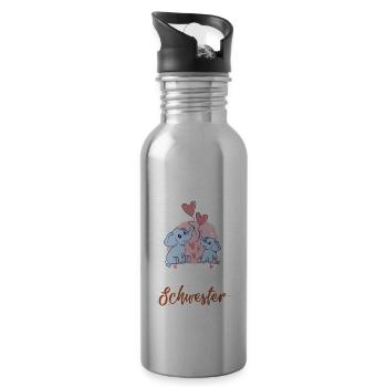 Große Schwester Elefanten Geschwister Schwestern - Trinkflasche mit integriertem Trinkhalm - Lightsilver - Rechts