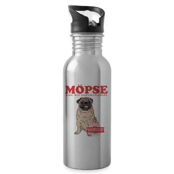 Mops Hunde Hundebesitzer Hundeliebhaber Geschenk - Trinkflasche mit integriertem Trinkhalm - Lightsilver - Rechts