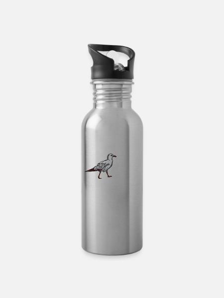 Lustiger Möwe Spruch - Trinkflasche mit integriertem Trinkhalm - Lightsilver