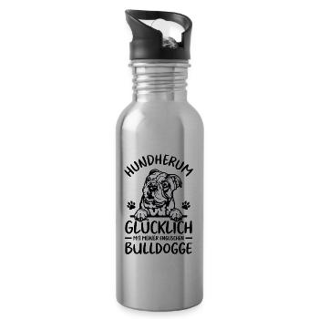 Hund Glücklich mit meiner englischen Bulldogge - Trinkflasche mit integriertem Trinkhalm - Lightsilver - Rechts