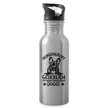 Frenchie Hund Glücklich mit französicher Dogge - Trinkflasche mit integriertem Trinkhalm - Lightsilver - Rechts