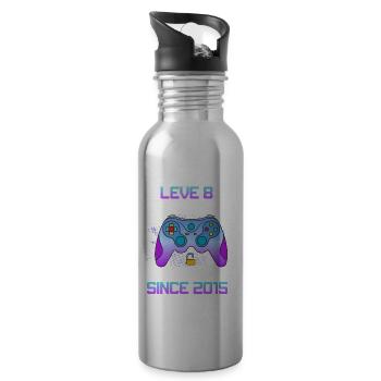 Niveau 8 débloqué génial depuis 2015 Funny Gamer - Gourde avec paille intégrée - argent clair - Droite