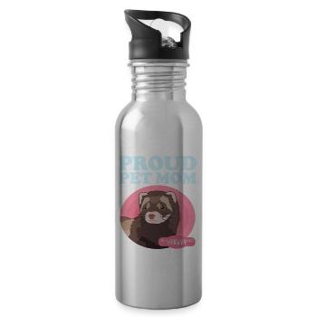 Ferret Mom Ferret Lover Gift - Water bottle with straw - silver - Right