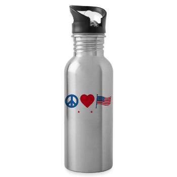 Peace Love America US Flag Independence - Trinkflasche mit integriertem Trinkhalm - Lightsilver - Rechts