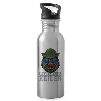 Keiler | Funny wild boar hunting - Water bottle with straw - silver - Right