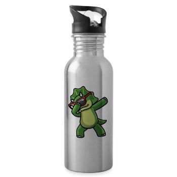 Tanzender Triceratops Dinosaurier Mit Sonnenbrille - Trinkflasche mit integriertem Trinkhalm - Lightsilver - Rechts