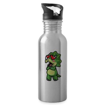 Triceratops Kawaii Dinosaurier In Der Liebe - Trinkflasche mit integriertem Trinkhalm - Lightsilver - Rechts