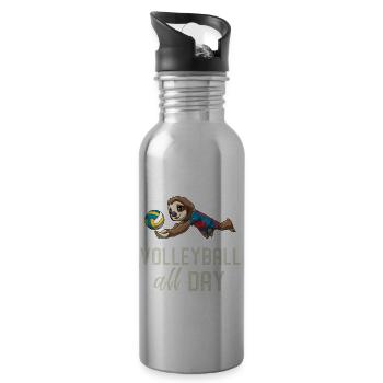 Volleyball All Day - Lustiges Faultier Volleyball - Trinkflasche mit integriertem Trinkhalm - Lightsilver - Rechts