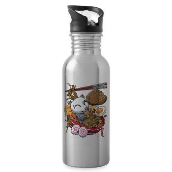 Kawaii Opossum Ramen Noodles Japanese Food - Water bottle with straw - silver - Right