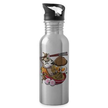 Kawaii Llama Ramen Nouilles Cuisine japonaise - Gourde avec paille intégrée - argent clair - Droite