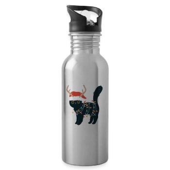 Rentier Schwarze Katze Weihnachtslichter Lustige - Trinkflasche mit integriertem Trinkhalm - Lightsilver - Rechts