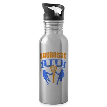 Retro Vintage Lacrosse Dad Awesome T-Shirt Present - Water bottle with straw - silver - Right