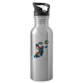 Volleyballtrainer Einhorn - Niedliche - Trinkflasche mit integriertem Trinkhalm - Lightsilver - Rechts