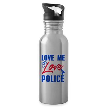Love Me Like You Love The Police Cool Retro - Water bottle with straw - silver - Right