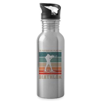 Retro I'd Rather Be Playing Biathlon Biathlete - Water bottle with straw - silver - Right