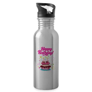 Geburtstag Happy Birthday - Water bottle with straw - silver - Right