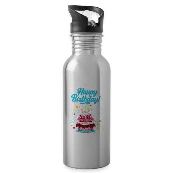Geburtstag Happy Birthday - Water bottle with straw - silver - Right