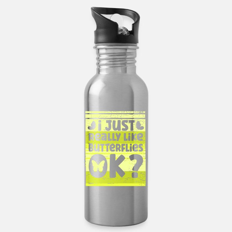 Schmetterling Spruch Falter - Trinkflasche mit integriertem Trinkhalm - Lightsilver