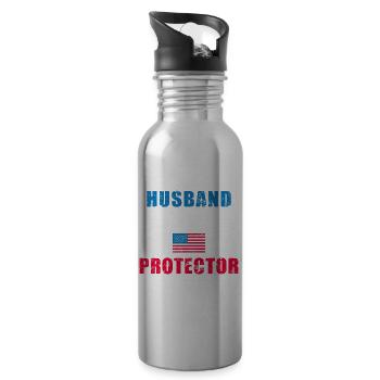 Proud Patriotic USA Flag Husband Daddy Protector - Trinkflasche mit integriertem Trinkhalm - Lightsilver - Rechts