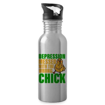 Depression Messed With The Wrong Chick 3 - Trinkflasche mit integriertem Trinkhalm - Lightsilver - Rechts