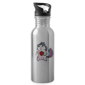La licorne joue au tennis de table Créature mythique Sport - Gourde avec paille intégrée - argent clair - Droite