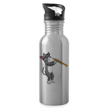 Cat Plays Soprano Saxophone Saxophonist Jazz - Water bottle with straw - silver - Right
