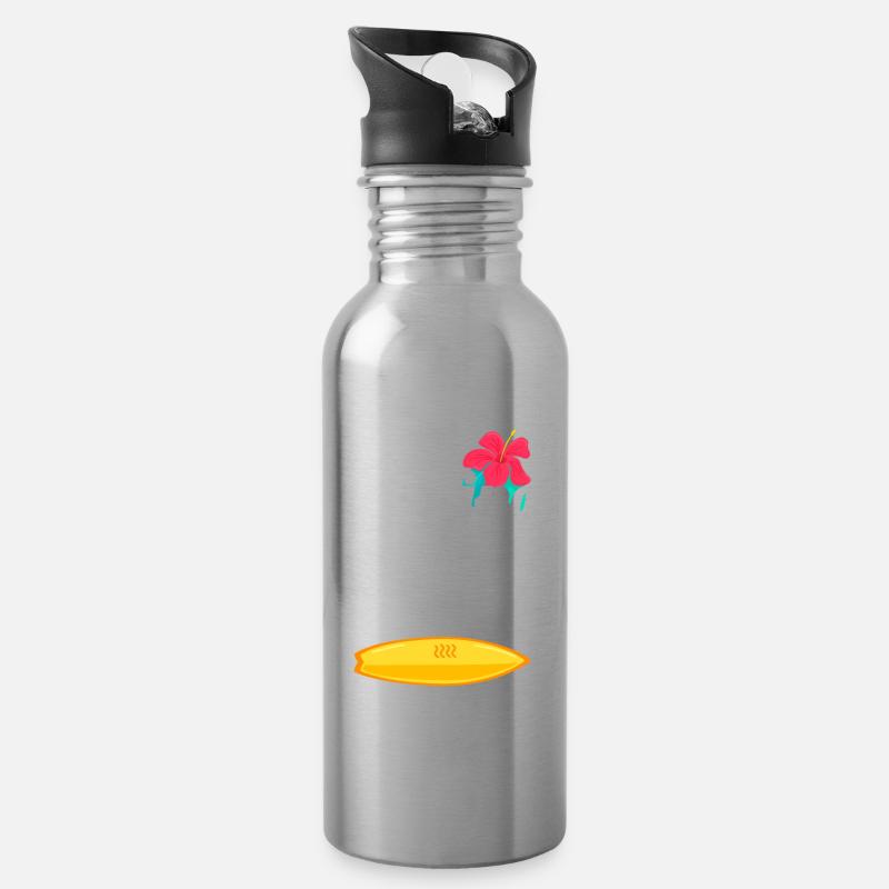 Surfbrett - Trinkflasche mit integriertem Trinkhalm - Lightsilver