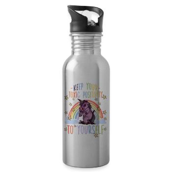 Einhorn Zombie Toxic Positivity Misanthropen - Trinkflasche mit integriertem Trinkhalm - Lightsilver - Rechts