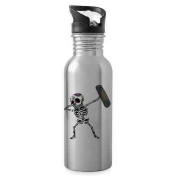 Skeleton Skateboard Halloween - Water bottle with straw - silver - Right