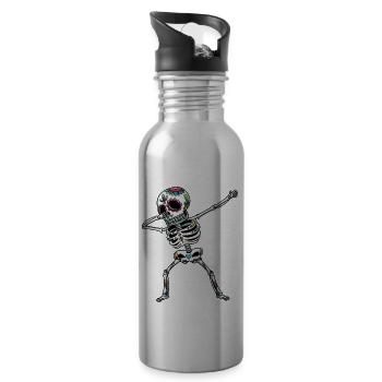 Dabbing Sugar Skull Skeleton Dia De Los Muertos - Water bottle with straw - silver - Right