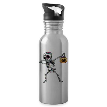 Skeleton Pumpkin Dia De Los Muertos Halloween - Water bottle with straw - silver - Right