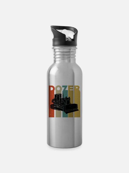 Retro Bulldozer T-Shirt - Trinkflasche mit integriertem Trinkhalm - Lightsilver