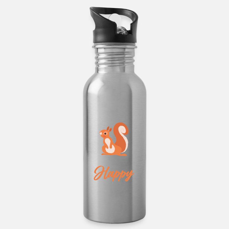 Eichhörnchen - Trinkflasche mit integriertem Trinkhalm - Lightsilver