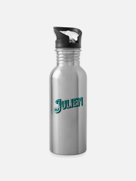 Julien Namen personalisiert - Trinkflasche mit integriertem Trinkhalm - Lightsilver